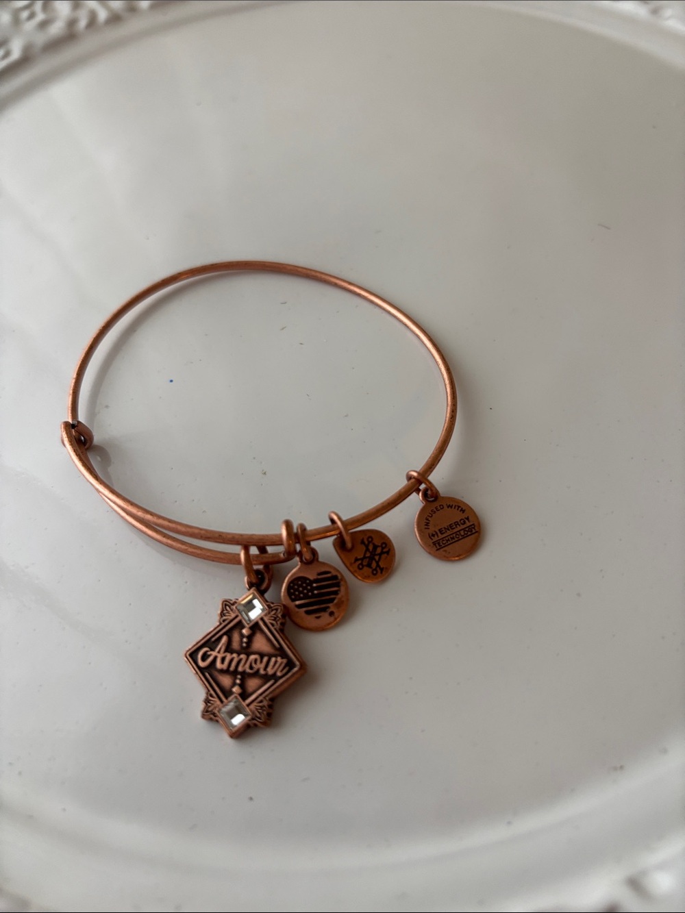 Alex & Ani Amour Heart Charm Copper-Tone Bangle Bracelet